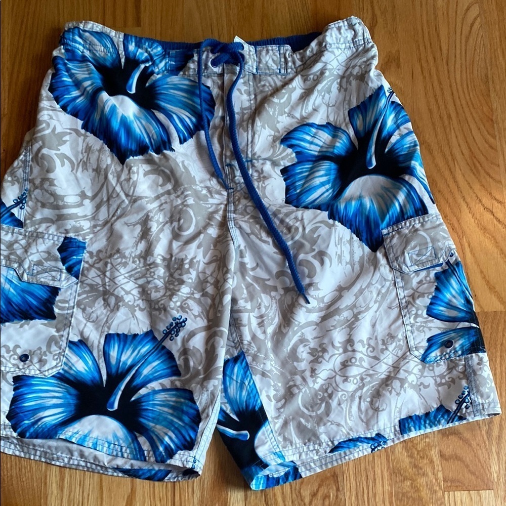 OP Blue and White Floral Men's Board Shorts
